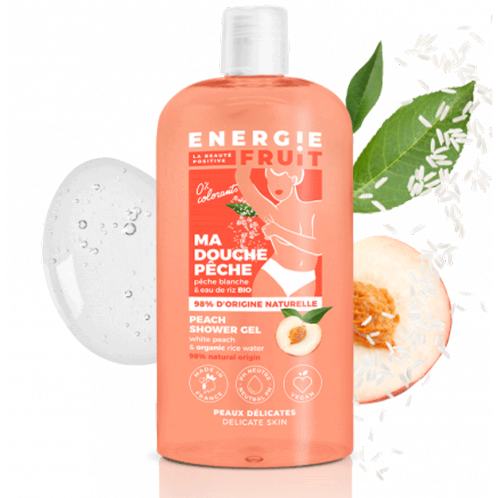 Gel Douche ph Neutre Pêche Blanche & Eau de Riz 500ml Energie Fruit