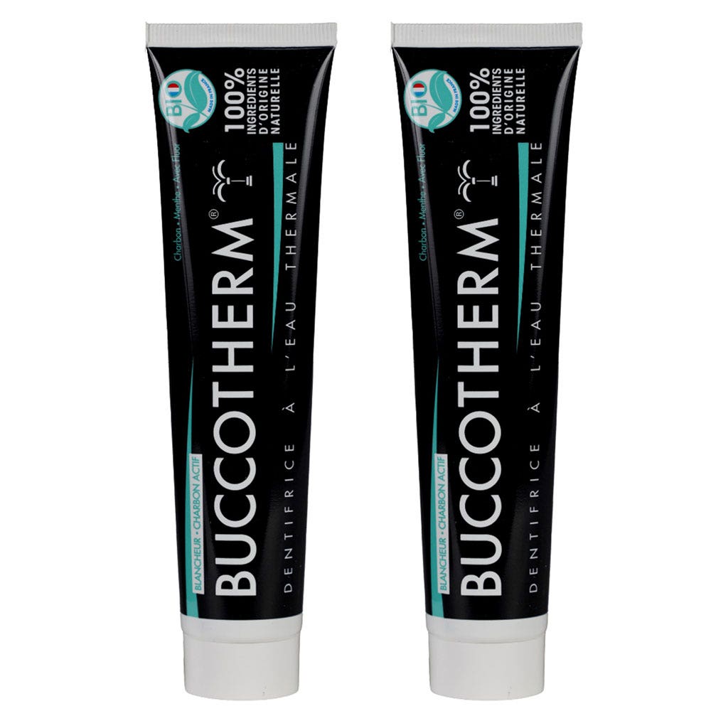 Buccotherm Dentifrices blancheur à l'eau thermale et au charbon actif bio 2x75ml