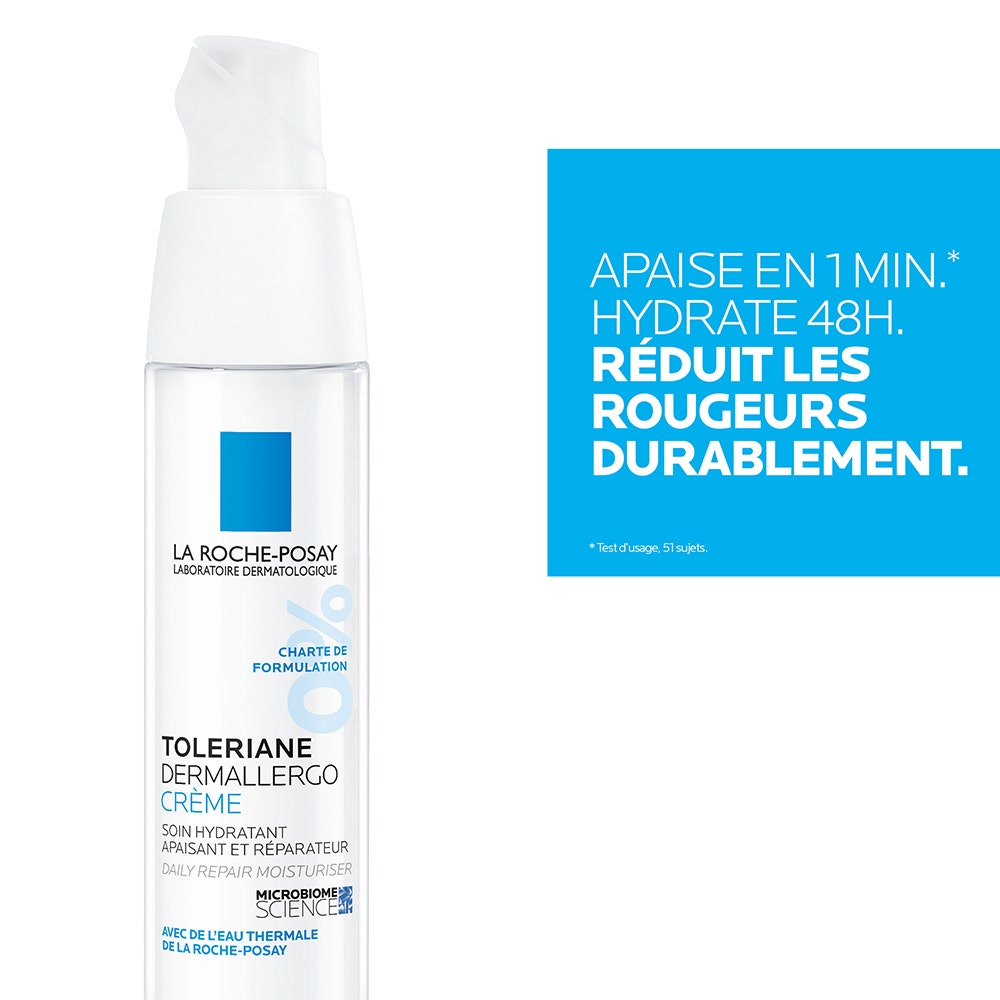 Crème Dermallergo soin visage hydratation intense 48H 40ml Toleriane Peaux sensibles ou allergiques, normales à sèches La Roche-Posay