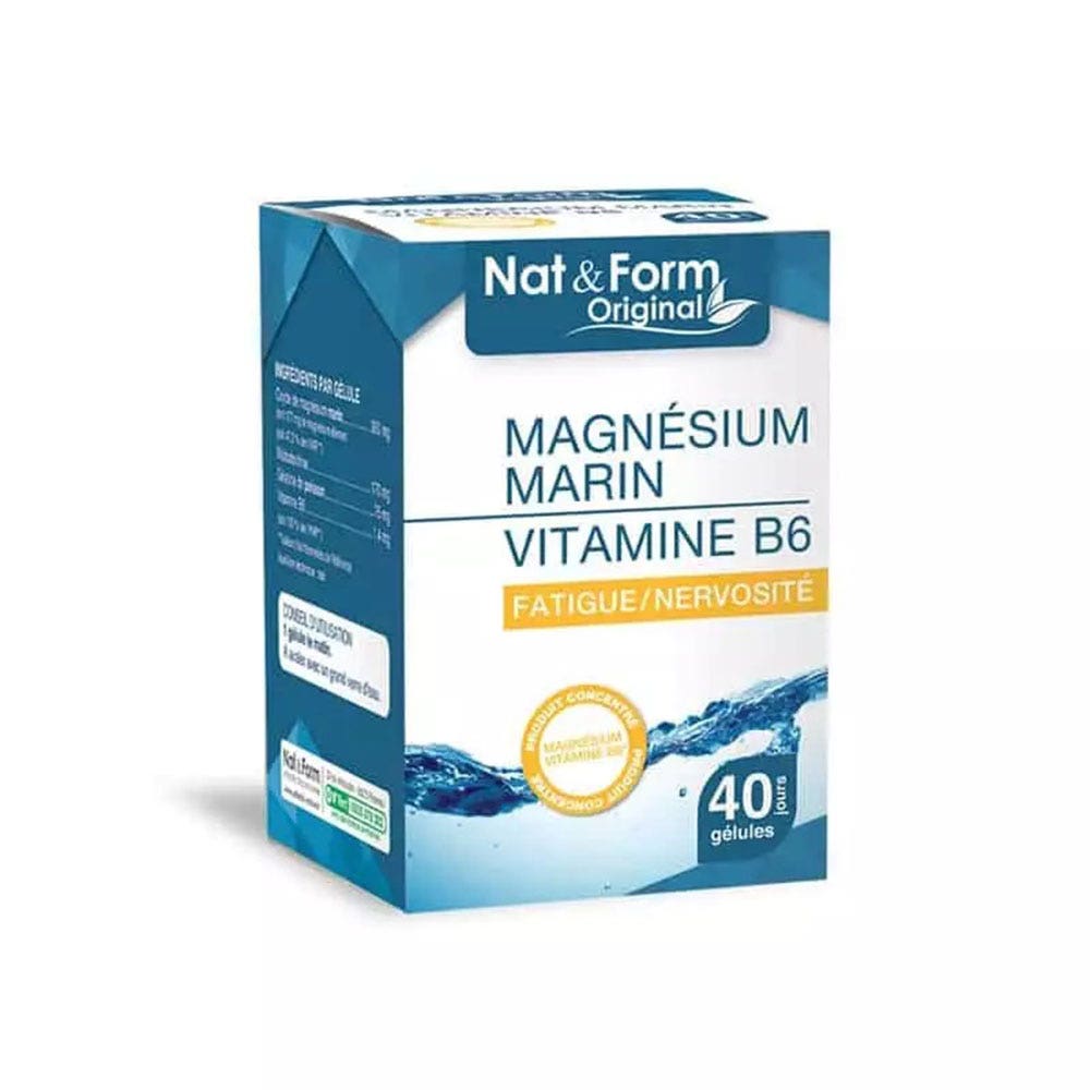 Magnésium Marin + Vitamine B6 40 Gélules Végétales Fatigue, Nervosité Nat&Form