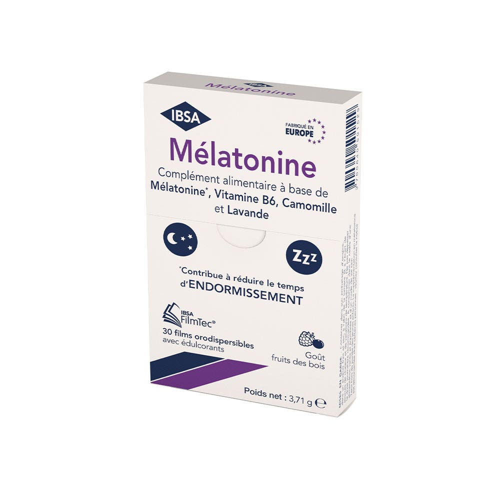 Mélatonine 30 Films Orodispersibles FilmTec Goût Fruits des Bois Ibsa Pharma