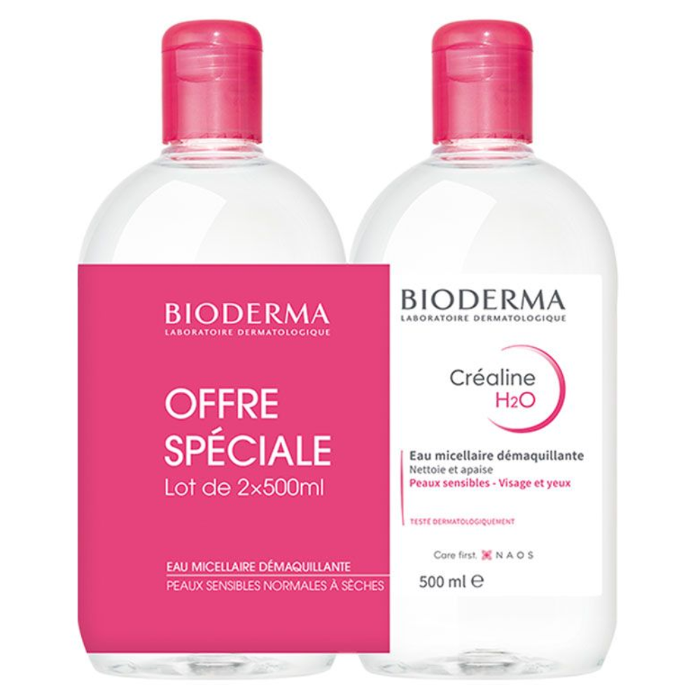 Eau Micellaire 2x500ml Crealine H2O Sans parfum Bioderma