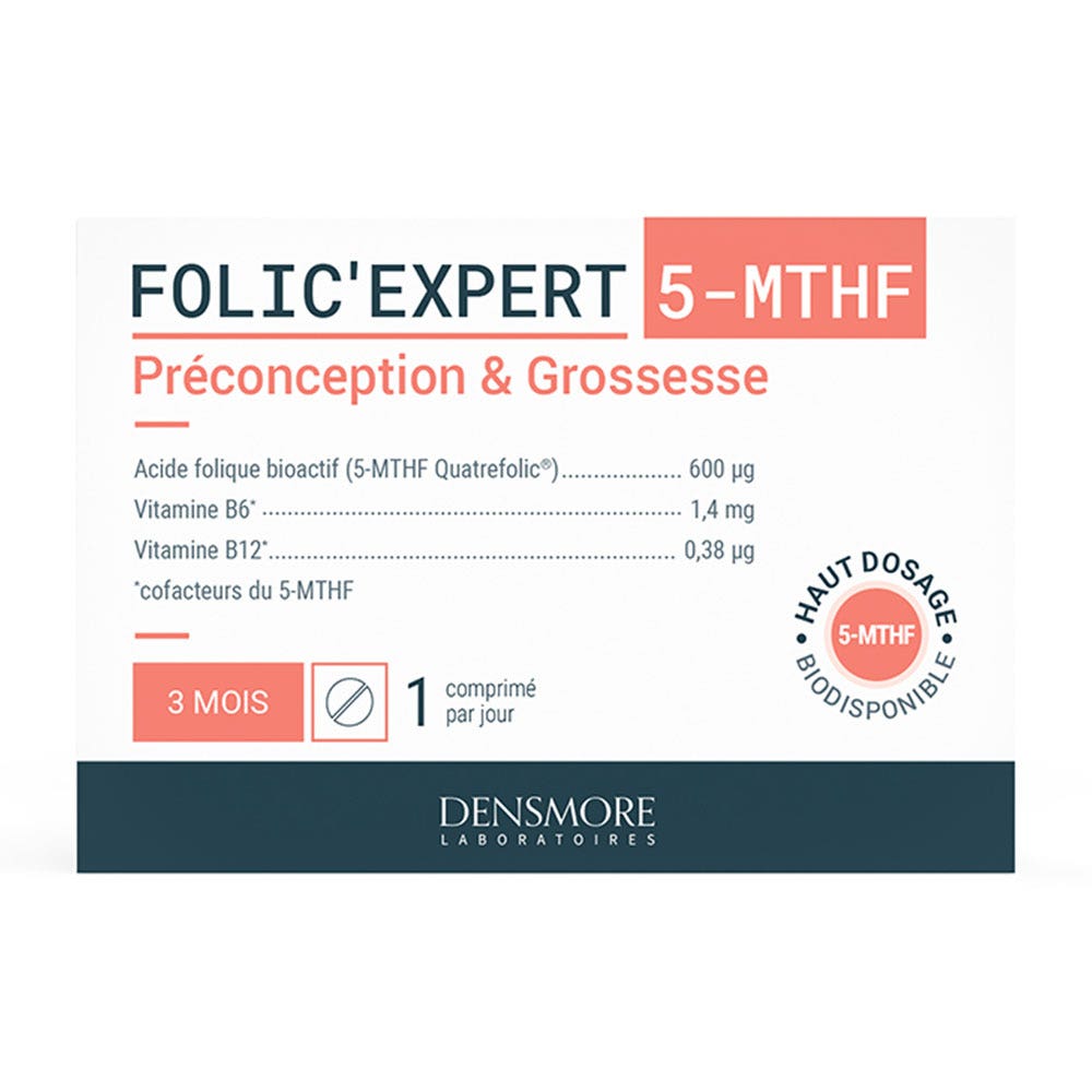 Folic'expert Acide Folique (5-MTHF) 90 comprimés Préconception et grossesse Densmore