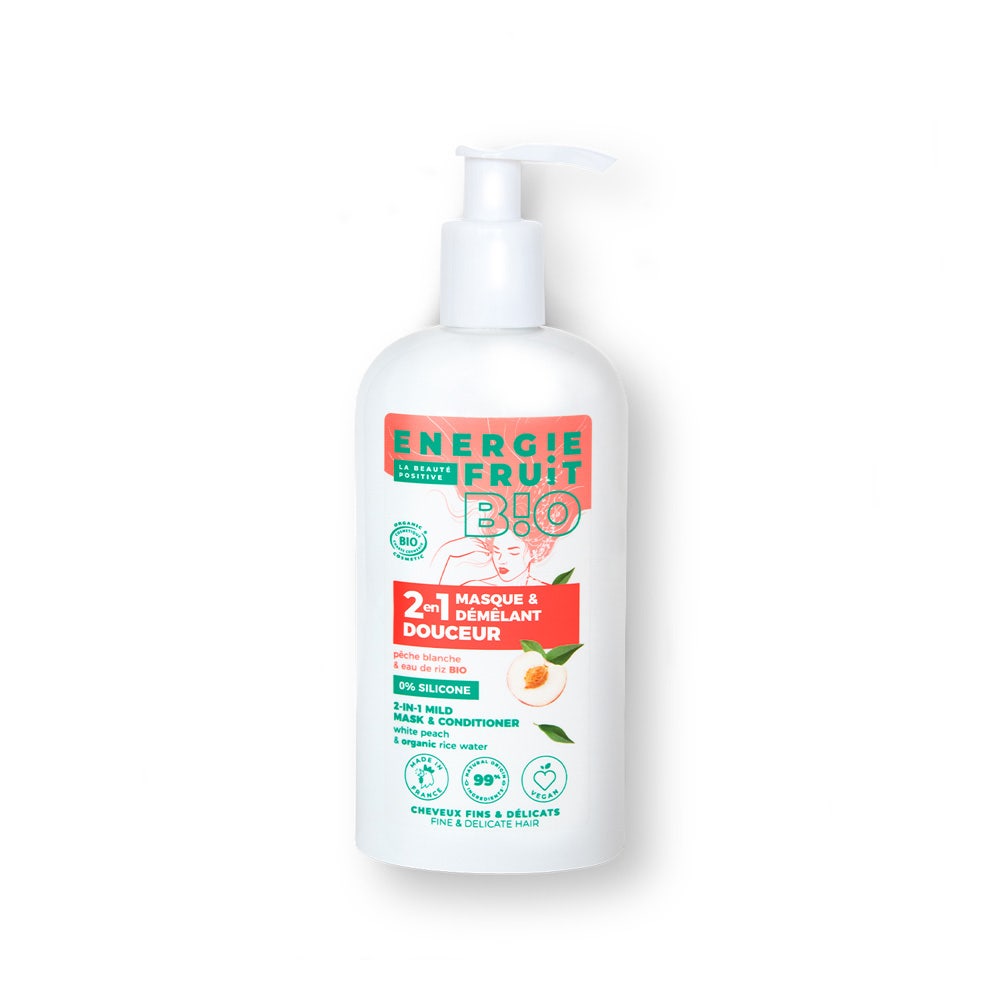 Energie Fruit Masque 2 en 1 pêches blanche & eau de riz Bio Cheveux Fins 300ml
