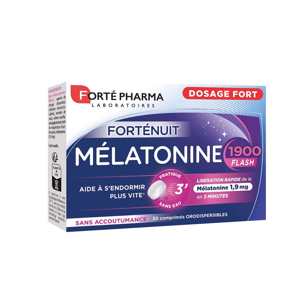 Forté Pharma Forté Nuit Mélatonine 1900 Flash Fort dosage sans accoutumance 30 comprimés orodispersibles