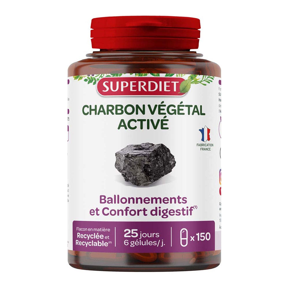Superdiet Charbon Végétal Activé 150 Gélules