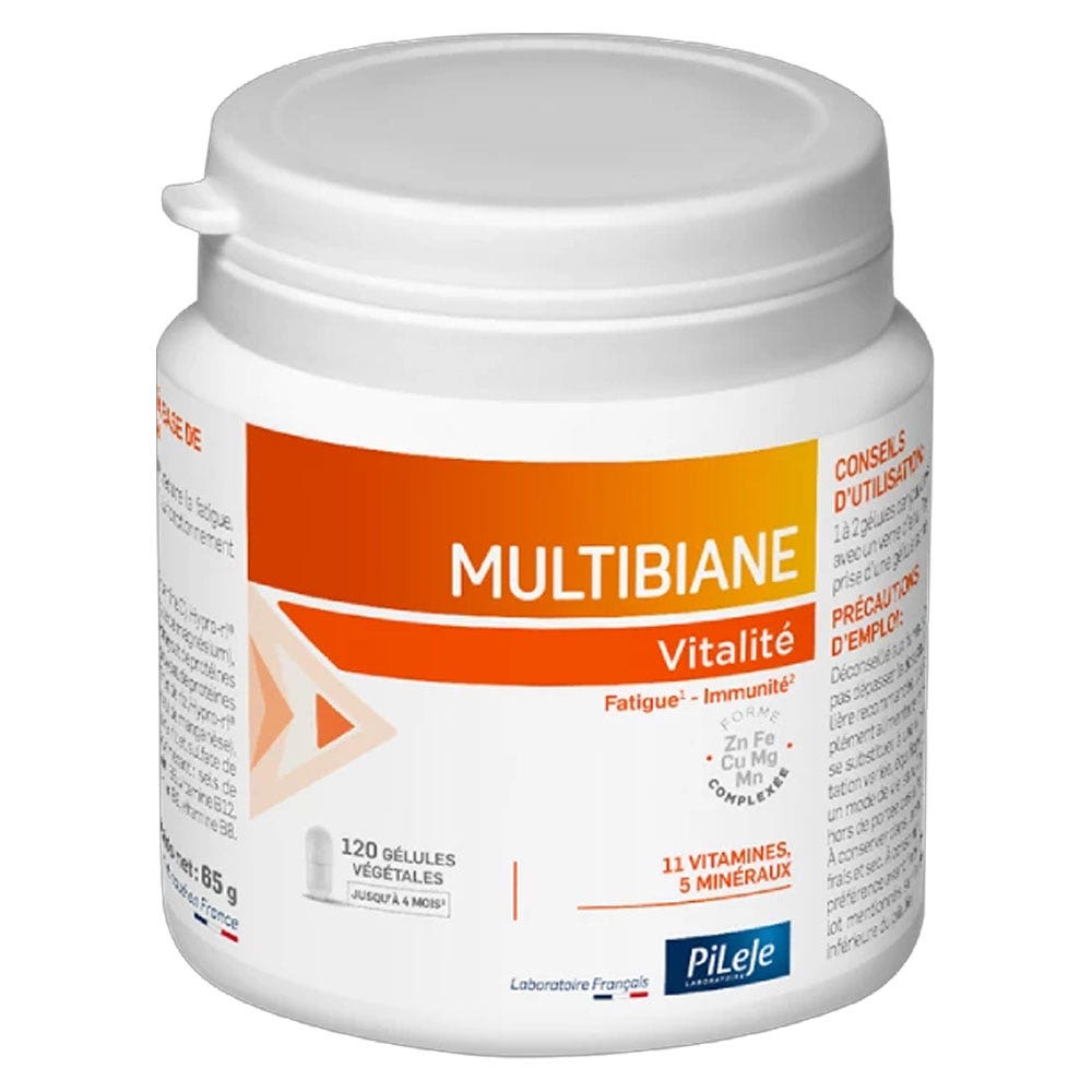 Pileje Multibiane Vitalité 11 vitamines et 5 minéraux 120 gélules