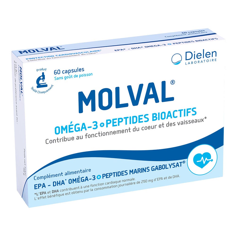 Molval 60 Capsules Omega 3 + Peptides Bioactifs Dielen