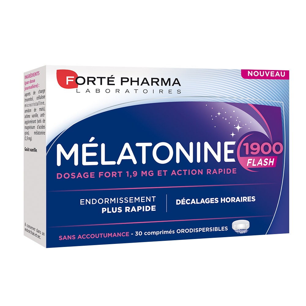 Mélatonine 1900 Flash 30 comprimés orodispersibles Forté Nuit Fort dosage sans accoutumance Forté Pharma
