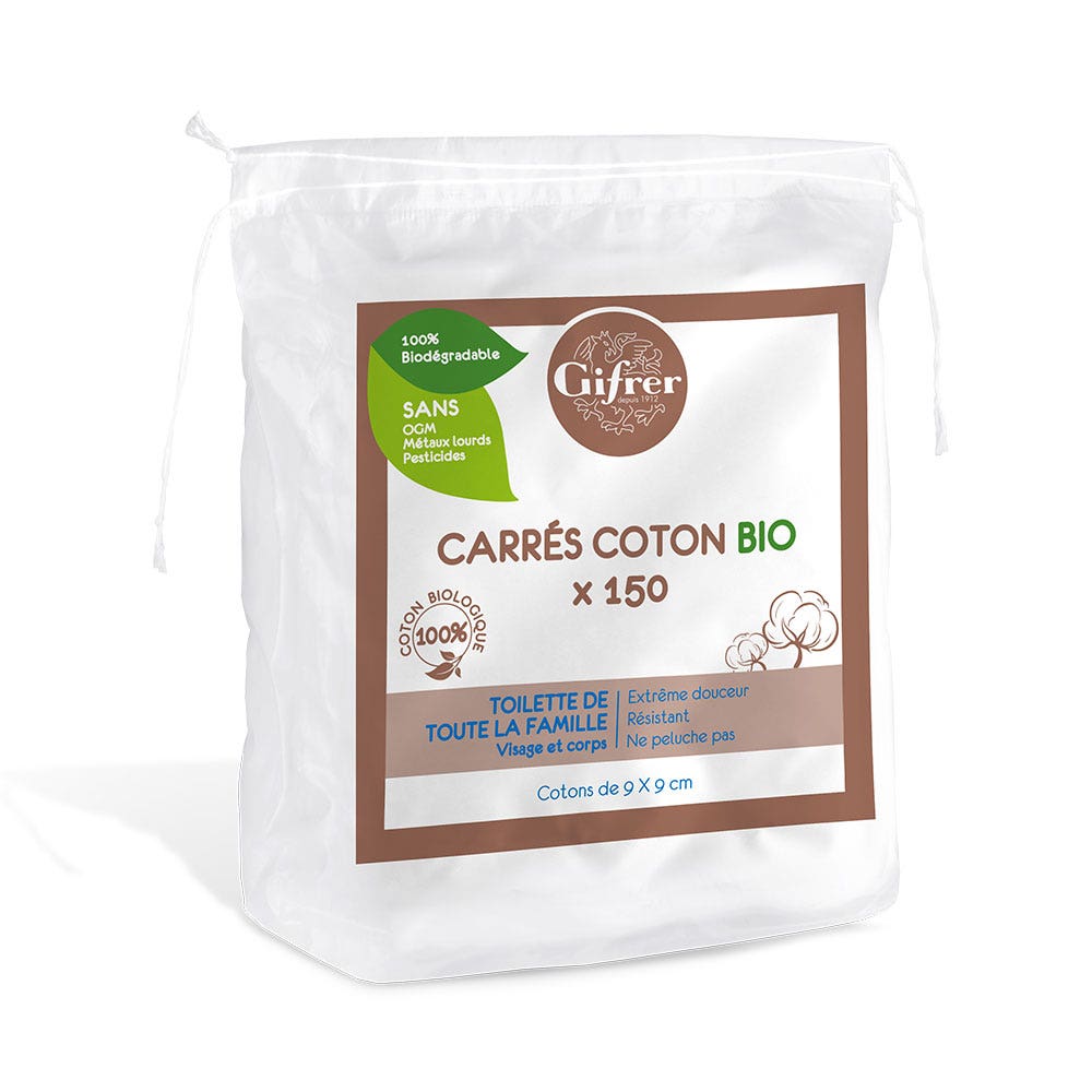 Carres de coton bio x150 cotons Visage et corps Gifrer