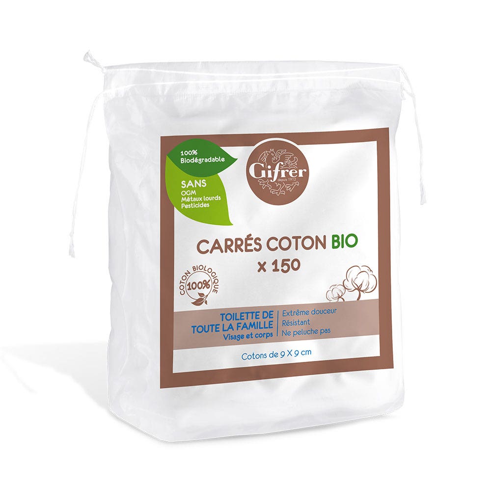 Gifrer Carres de coton bio Visage et corps x150 cotons