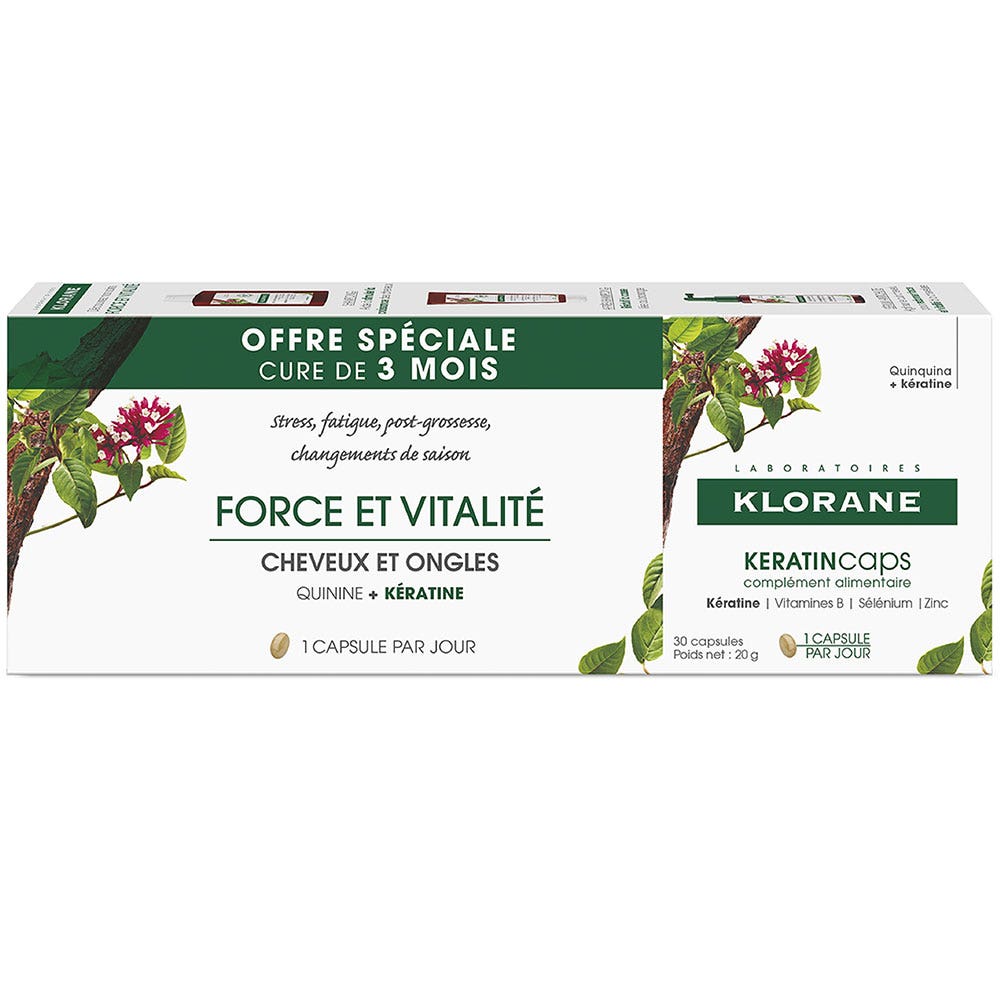 Force et vitalité 3x30 Capsules Keratincaps Klorane