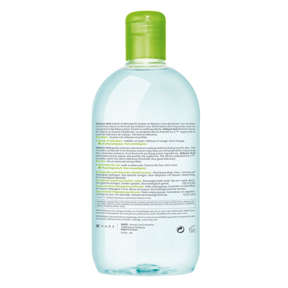 Eau micellaire 500ml Sebium H2O Peaux grasses Bioderma