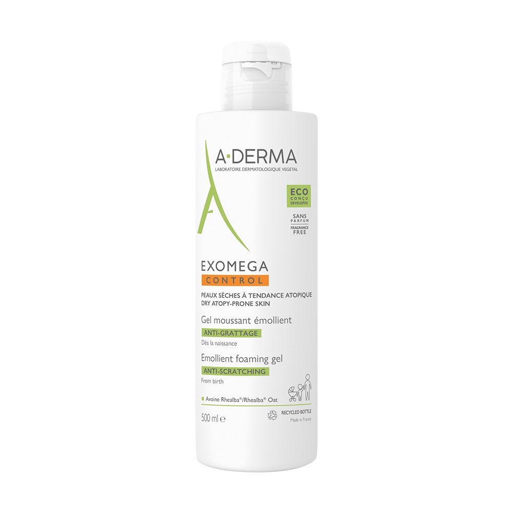 A-Derma Exomega Control Gel Moussant Emollient Peaux A Tendance Atopique 500ml