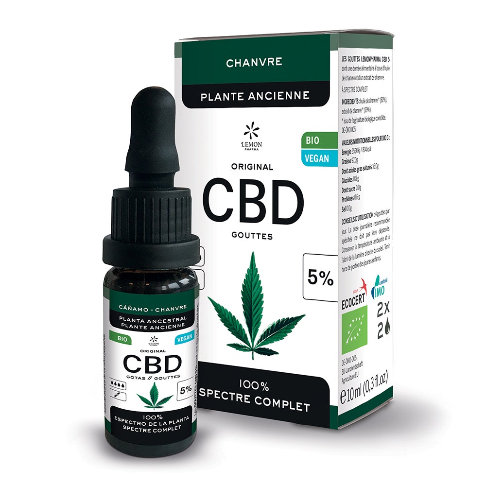 Original CBD 5% Compte Gouttes 10ml Plante ancienne chanvre Lemon Pharma