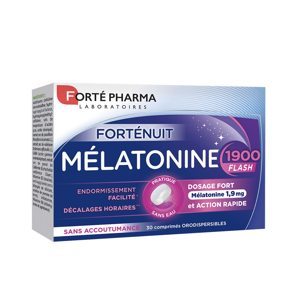 Mélatonine 1900 Flash 30 comprimés orodispersibles Forté Nuit Fort dosage sans accoutumance Forté Pharma