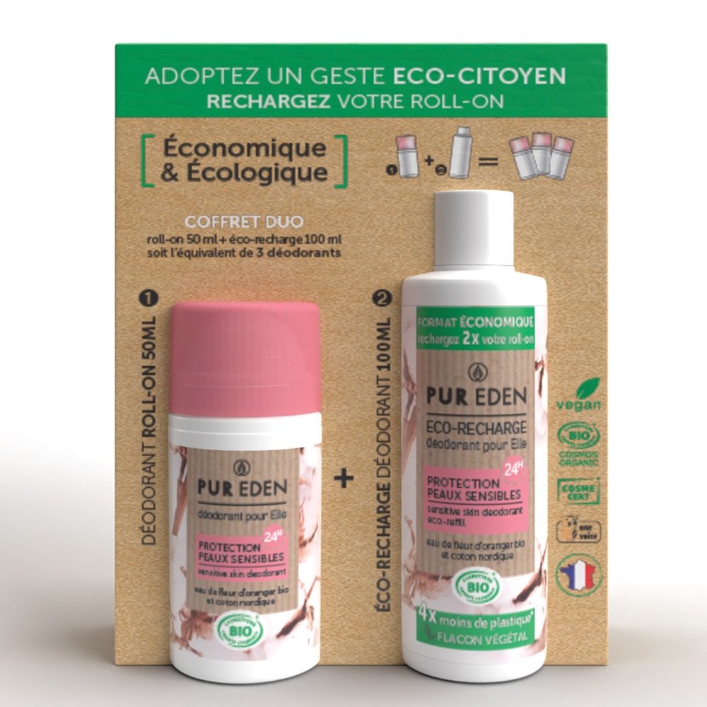 Pur Eden Éco-Recharge 100ml + Roll-On Pour Elle Peaux Sensibles 50ml