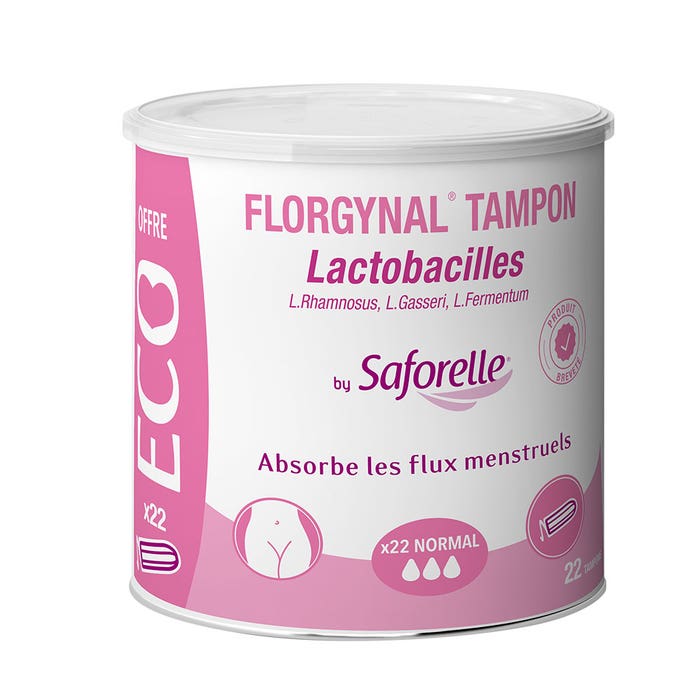 Saforelle Florgynal Tampons avec des Lactobacilles pour les règles Compact Normal sans Applicateur ECO x22