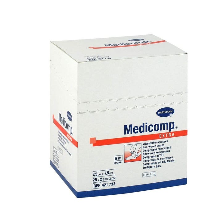 Hartmann Medicomp Compresses Sterile Non Tissees 7.5x7.5cm 25 sachets de 2