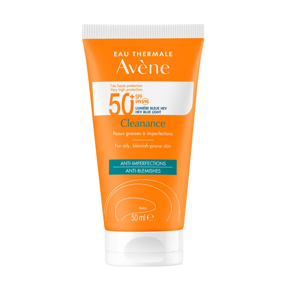 Avène Cleanance Crème Solaire SPF50+ UVB UVA Lumière Bleue HEV Peaux grasses à imperfections 50ml