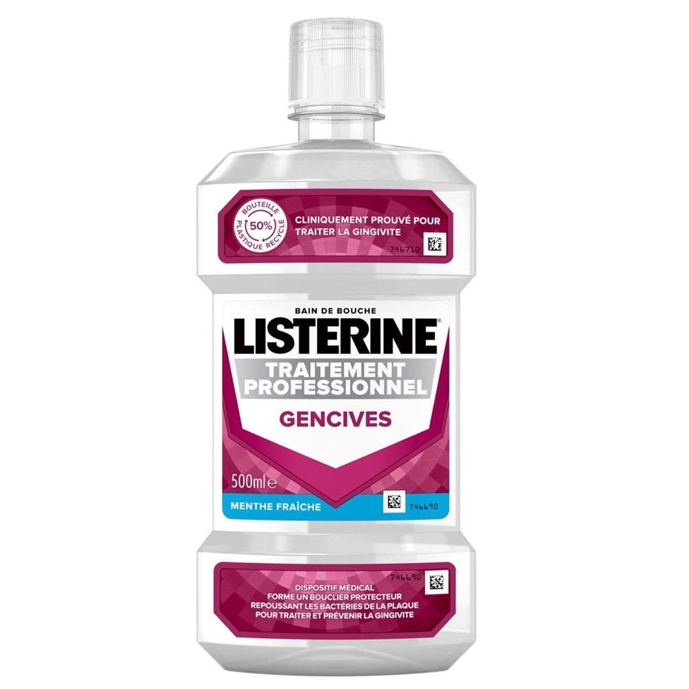 Listerine Bain de bouche Traitement Professionnel Gencives Menthe Fraîche 500 ml