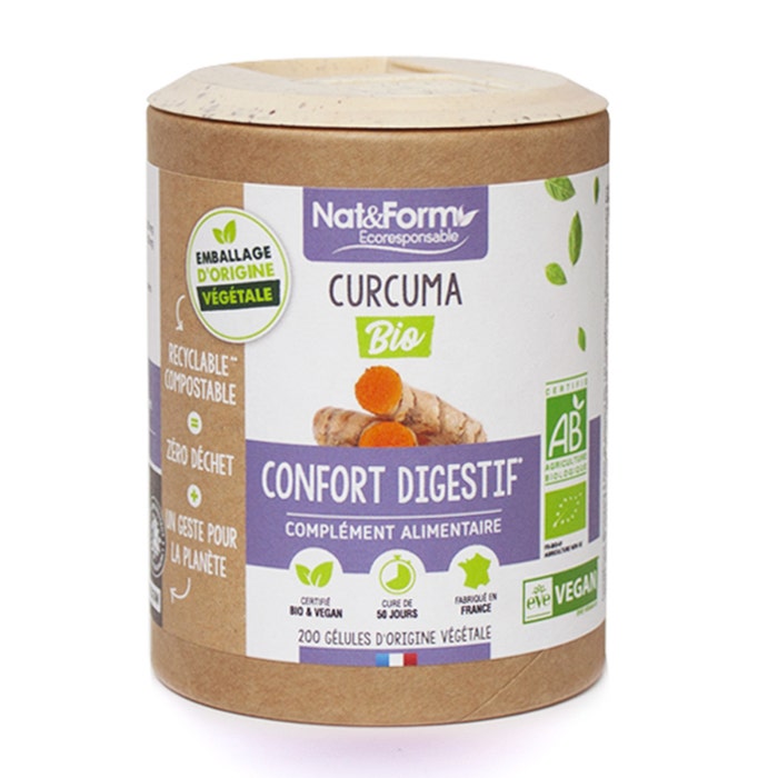 Nat&Form Curcuma Bio Confort digestif 200 Gelules Vegetales