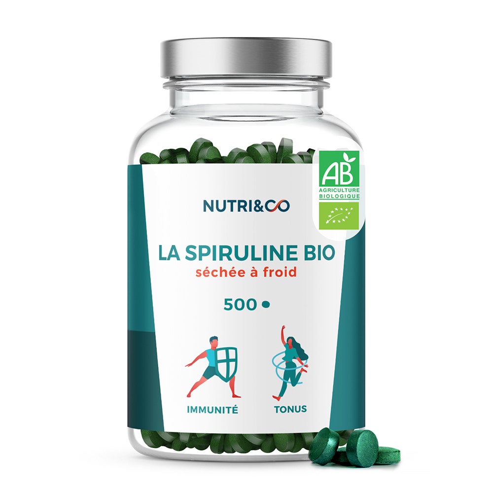 NUTRI&CO Spiruline Bio du Tamil Nadu séchée à froid 500 comprimés