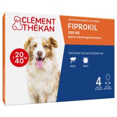 Clement-Thekan Fiprokil Anti-Puces Anti-Tiques Chien 20-40kg 4 Pipettes 2.68ml x 4 pipettes