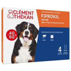 Clement-Thekan Fiprokil Anti-Puces Anti-Tiques Très Grands Chiens 40-60kg 4.02ml x 4 pipettes