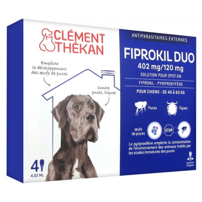 Clement-Thekan Fiprokil Anti-Puces Anti-Tiques Duo Chien 40-60kg 4 pipettes
