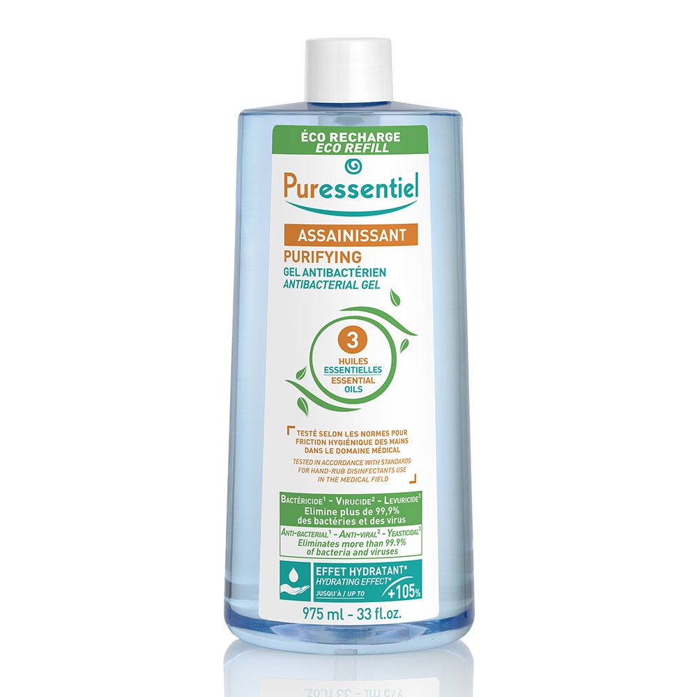 Puressentiel Assainissant Eco Recharge Gel Antibactérien Assainissant aux 3 Huiles Essentielles 975ml
