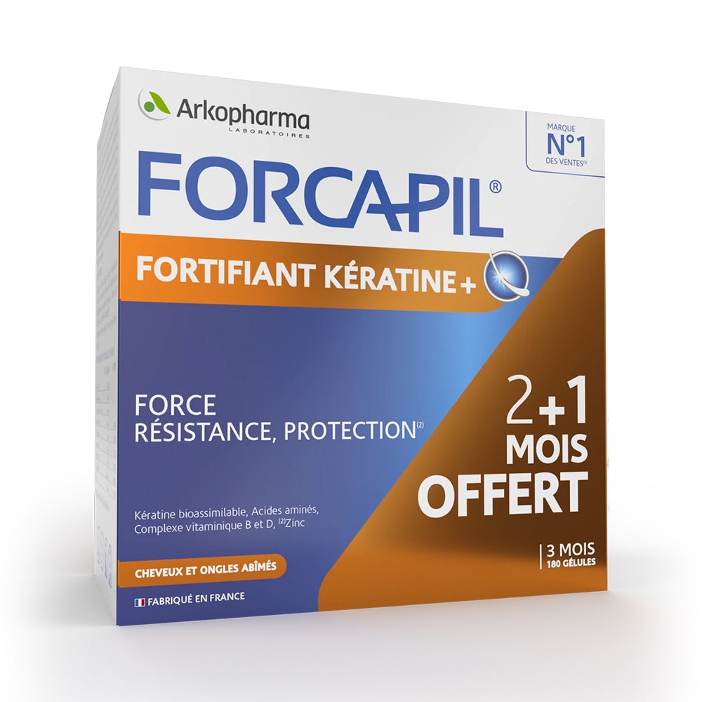 Arkopharma Forcapil Fortifiant Kératine + Anti-Casse Résistance Protection Cheveux et Ongles Abîmés 180 gélules