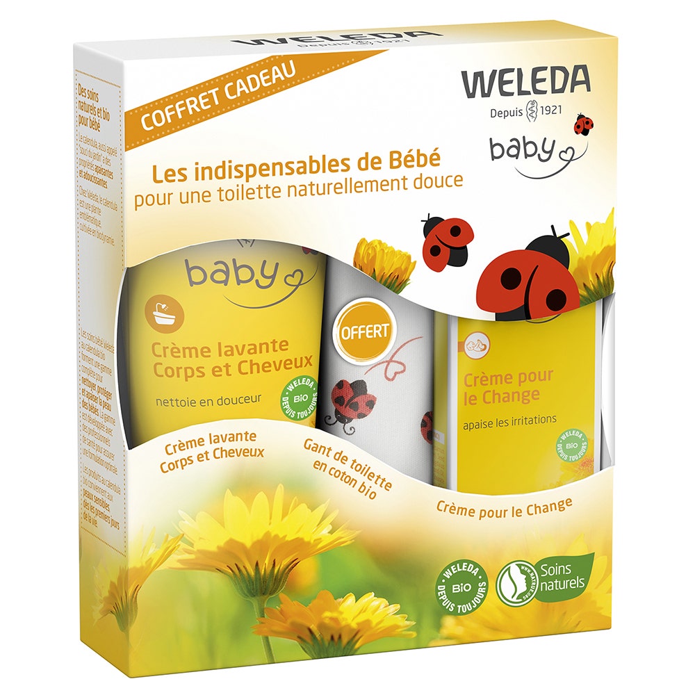 Coffret Bébé Calendula Crème Lavante et Crème Change + Gant de Toilette Weleda