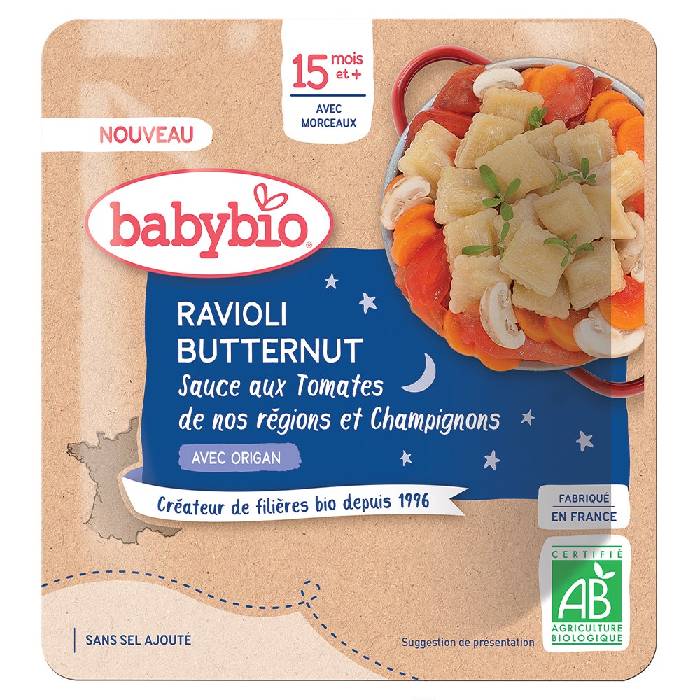 Babybio Ravioli Butternut Sauce Tomate Champignons Bio Dès 15 Mois Avec Morceaux 190g