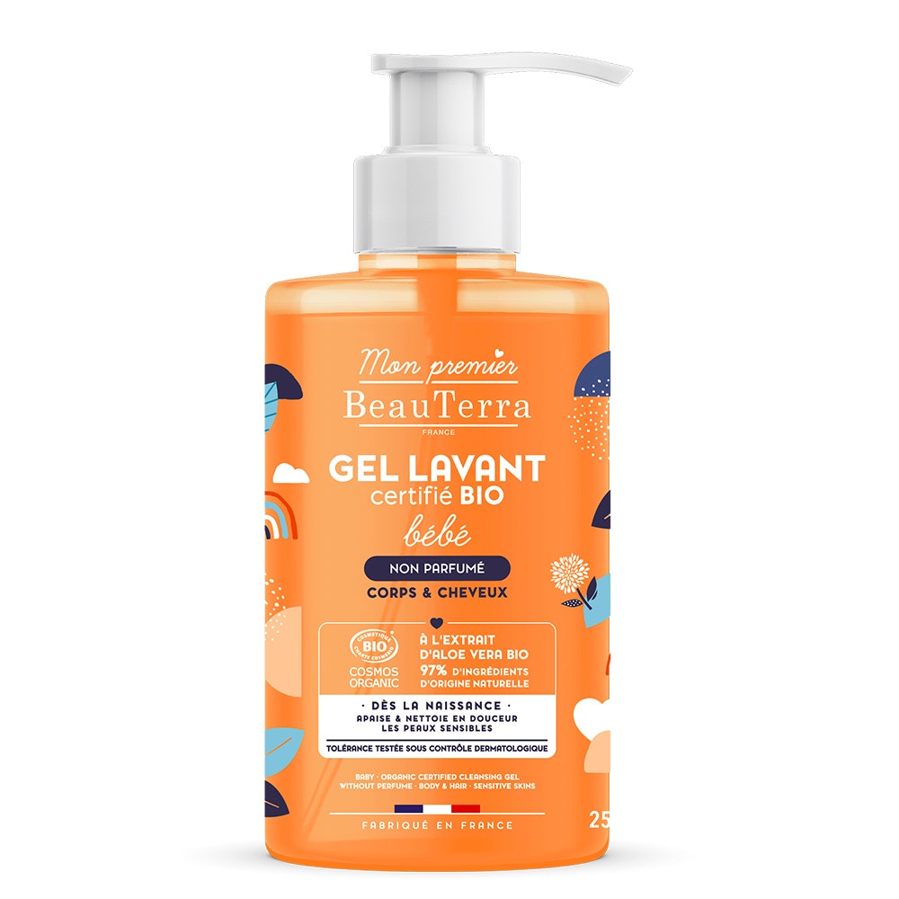 Beauterra Gel Lavant Bébé Bio Peaux Sensibles Corps et Cheveux 250ml