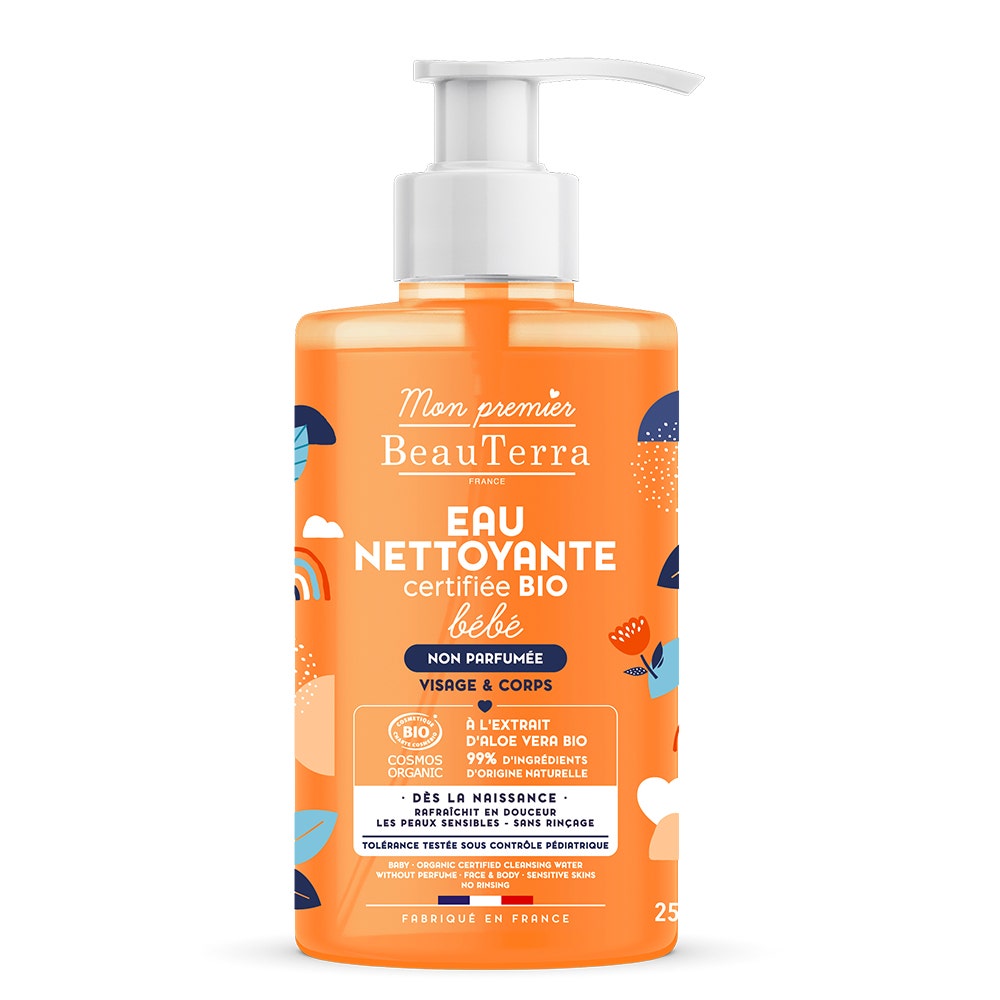 Beauterra Eau Nettoyante Bébé Bio Peaux Sensibles Corps et Cheveux 250ml