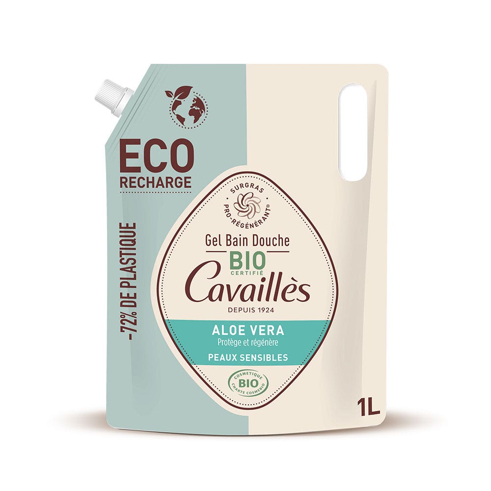 Cavaillès Eco-Recharge Gel Bain et Douche Aloe Vera Bio Peaux sensibles 1L