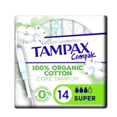 Tampax Tampons Compack Cotton Protection Super Coton bio x14