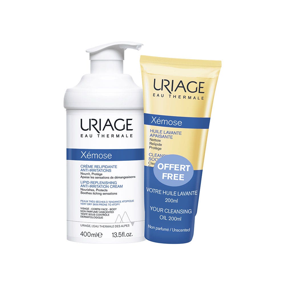 Uriage Xémose Creme Relipidante Anti-irritations + Huile Lavante Apaisante Peaux Tres Seches A Tendance Atopique 400ml