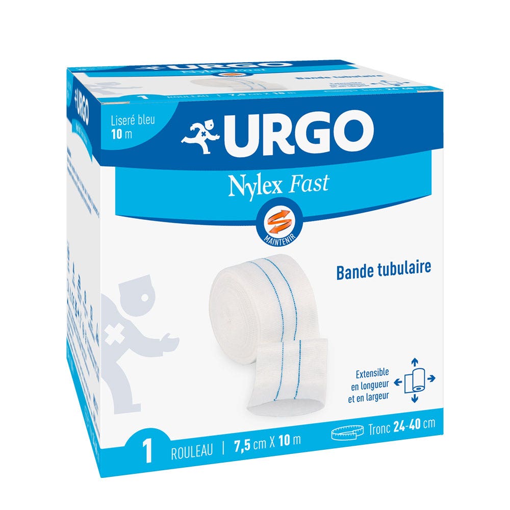 Urgo Nylex Fast Rouleau Bande Tubulaire Liseré Bleu 10m x 7,5cm 1