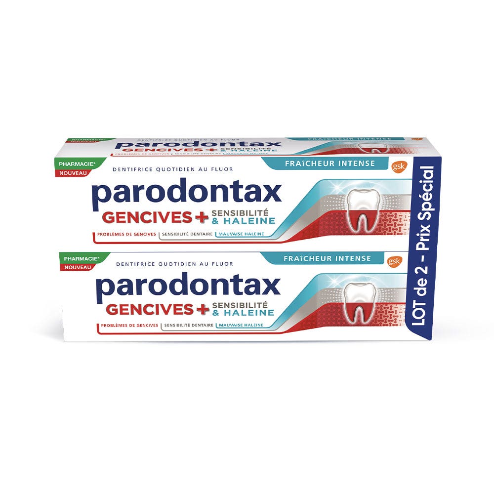 Parodontax Dentifrice Gencives + Sensibilité & Haleine Fraîcheur Intense 2x75ml