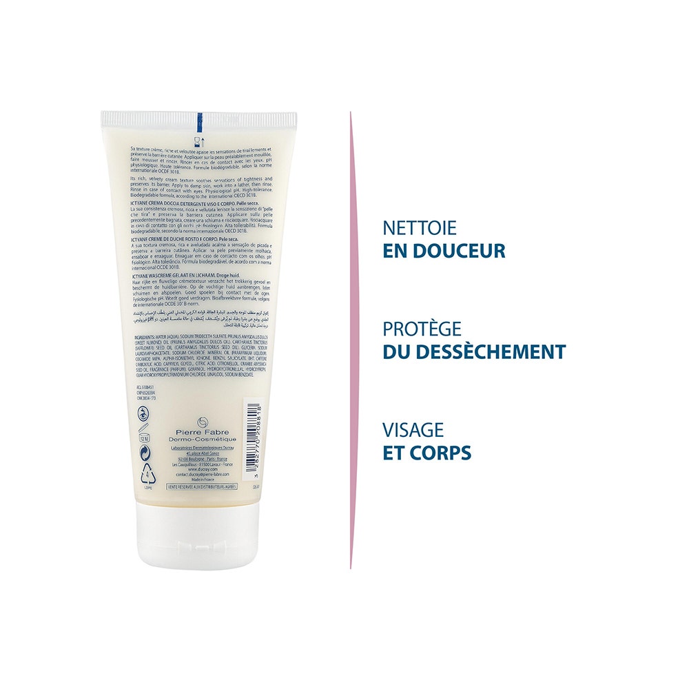 ICTYANE Crème Lavante Für Trockene Haut | 200ml | Sanfte Waschcreme Ohne Seife | Physiologischer PH-Wert