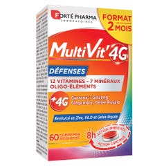Forté Pharma MultiVit'4G Multivitamines et Défenses renforcé en Zinc et Vitamine D 60 comprimés