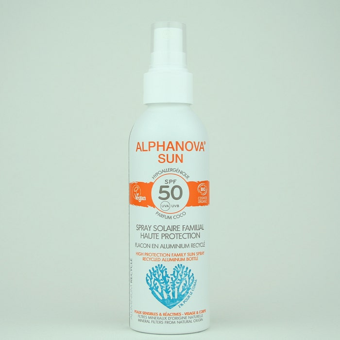 Spray solaire familiale haute protection SPF50+ Bio 150g Sun Alphanova