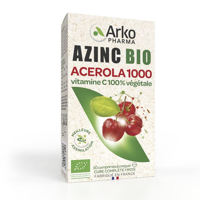 Arkopharma Azinc Acerola 1000 Vitamine C Naturelle Bio 30 Comprimes