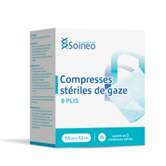 Soineo Compresses stériles de gaze 8 plis 7,5x7,5cm x25 sachets de 2