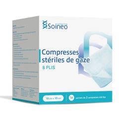 Soineo Compresses stériles de gaze 8 plis 10x10cm x50 sachets de 2