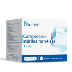 Soineo Compresses stériles non-tissé 4 plis 7,5x7,5cm x50 sachets de 2