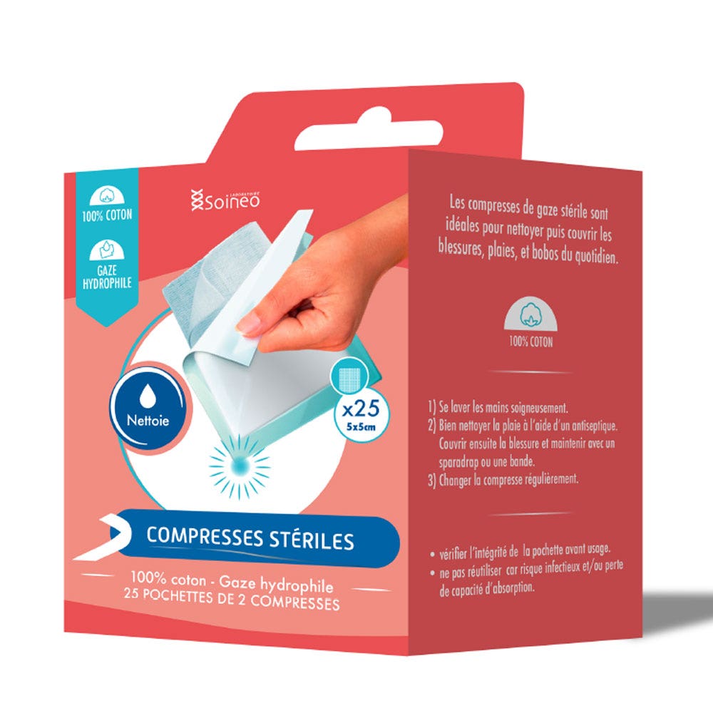 Soineo Compresses stériles de gaze 5x5cm x25