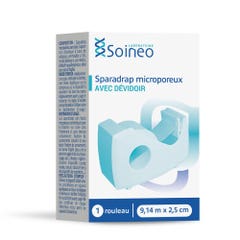 Soineo Sparadrap microporeux avec dévidoir 9,14mx2,5cm